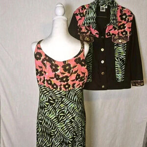 Usindo Two Piece  Floral Jacket /Maxi Art to Wear,Southwestern Dress SZ L